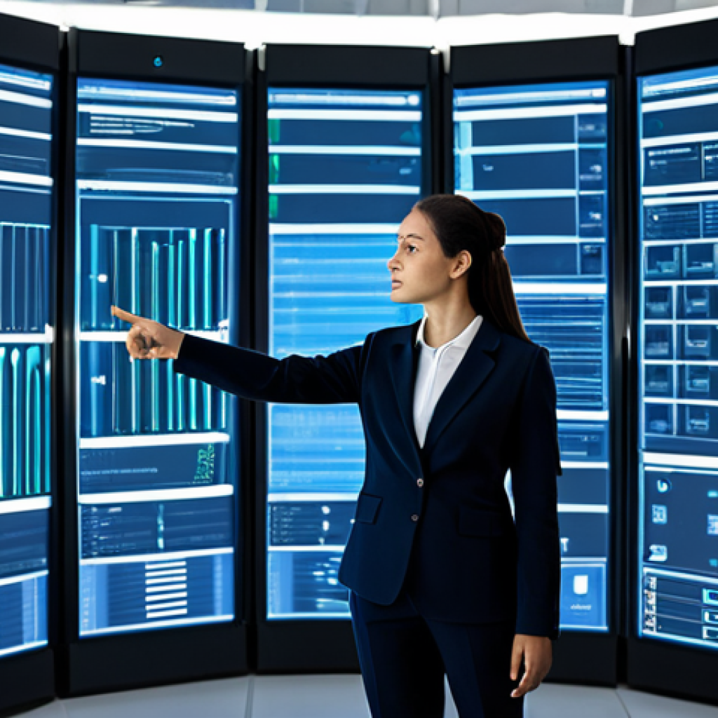 A professional female data architect, fully clothed in a modest business suit, standing in a state-of-the-art cloud data control center. She is confidently pointing towards a large, interactive translucent screen displaying intricate diagrams of scalable data storage solutions and dynamically expanding computing nodes, illustrating infinite capacity and flexible resource allocation. The environment is sleek, futuristic, and brightly lit with soft blue and white ambient light. Perfect anatomy, correct proportions, natural pose, well-formed hands, proper finger count, natural body proportions. High-resolution, professional photography, clean aesthetic, technological, safe for work, appropriate content, fully clothed, professional.