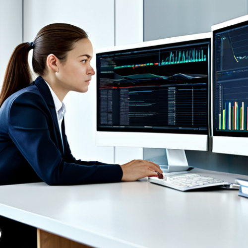 Home 28 A professional female data ethicist, fully clothed in a modest business suit, sitting at a modern desk with multiple monitors displaying abstract, anonymized data visualizations and ethical guidelines documents. The office environment is clean, well-lit, and reflects a secure, responsible data handling space. She is engaged in deep thought, ensuring data fairness and transparency in technology. Perfect anatomy, correct proportions, natural pose, well-formed hands, proper finger count, natural body proportions, professional photography, high quality, safe for work, appropriate content, professional, family-friendly.
