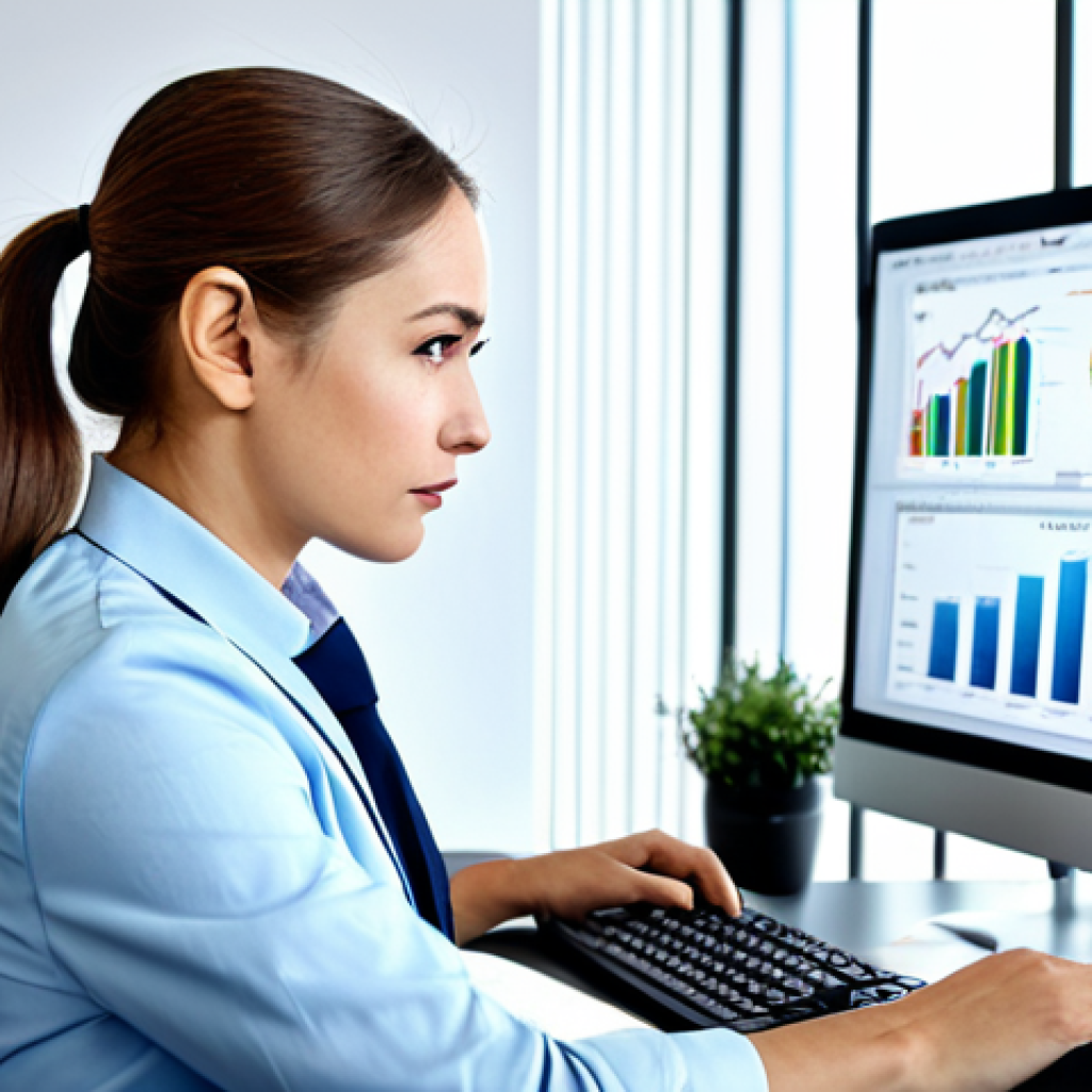 빅데이터 기술자와 대용량 데이터 처리 기술 - Data Analyst at Work**
"A professional data analyst in modest office attire, working at a computer ...