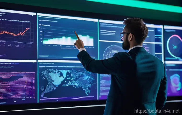 빅데이터 기술자의 데이터 공유 방법 - **Prompt 1:** A diverse team of professional data scientists and big data technicians, dressed in sm...
