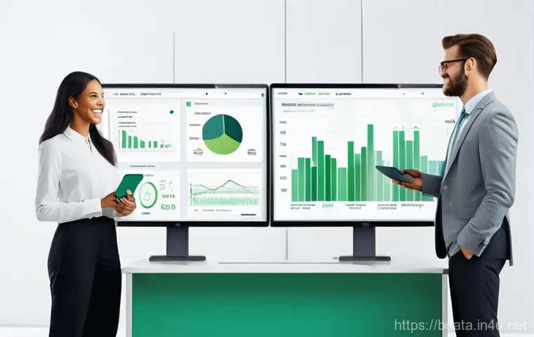 빅데이터 프로젝트 성과 측정 방법 - **A diverse team of data scientists and business strategists collaborates in a modern, brightly lit ...