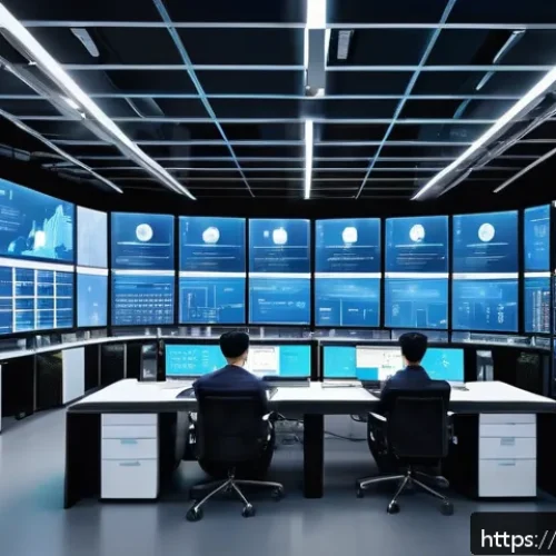 빅데이터 기술자 성과 관리 전략 - A modern data control center with diverse professionals collaborating around large transparent digit...