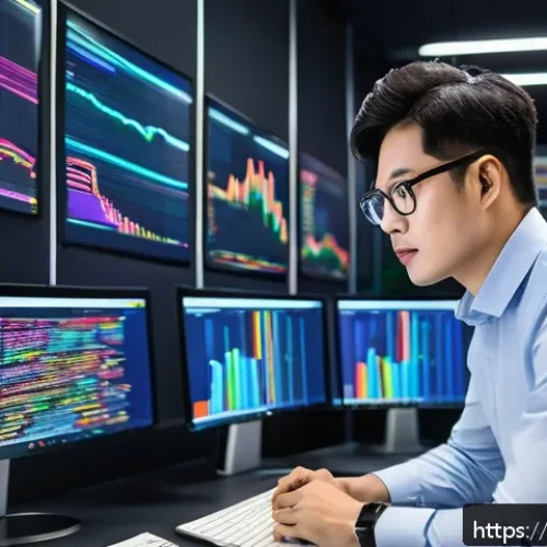 빅데이터 기술자 추천 자격증 - A professional data analyst in a modern office environment, surrounded by multiple large monitors di...