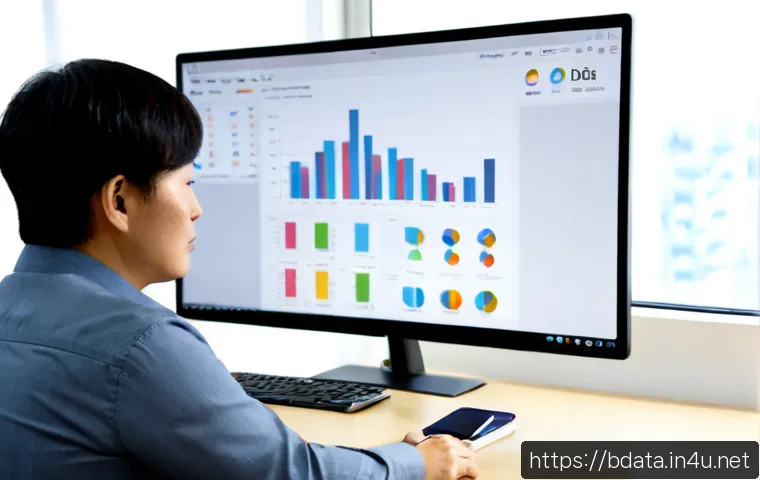 빅데이터 기술자의 기술 블로그 운영 노하우 - Photorealistic big data engineer working on a technical blog at a clean home office desk, middle-age...